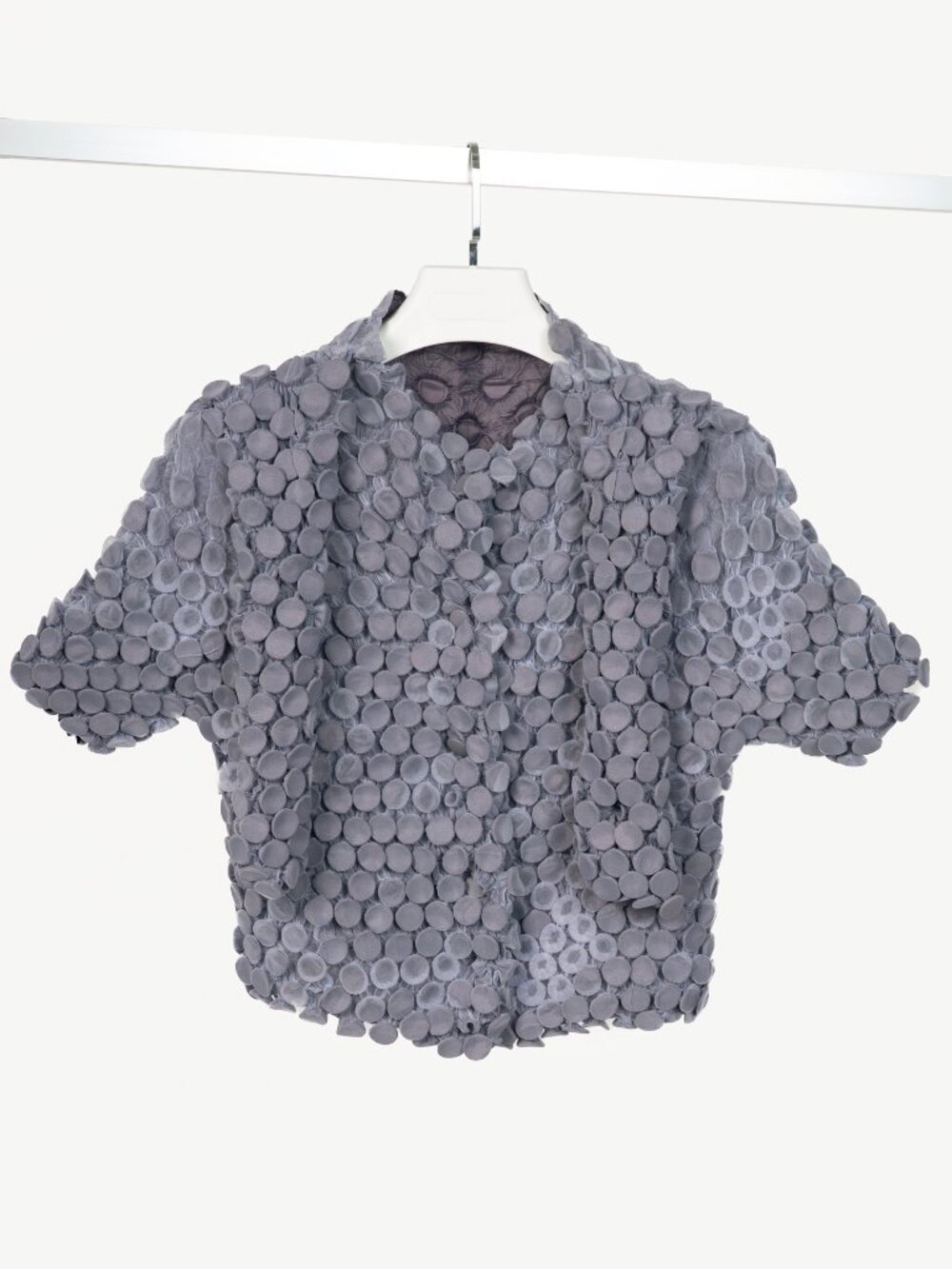 Issey Miyake Archival Purple Organza Cropped Popcorn Jacket with Attached Scarf